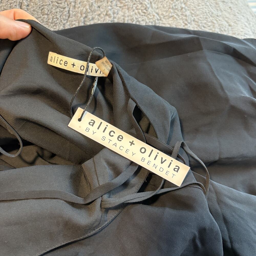 Alice + Olivia Women Cowl Neck Silk Mini Slip Dress Black Quiet Luxury NWT 0 - Picture 5 of 10